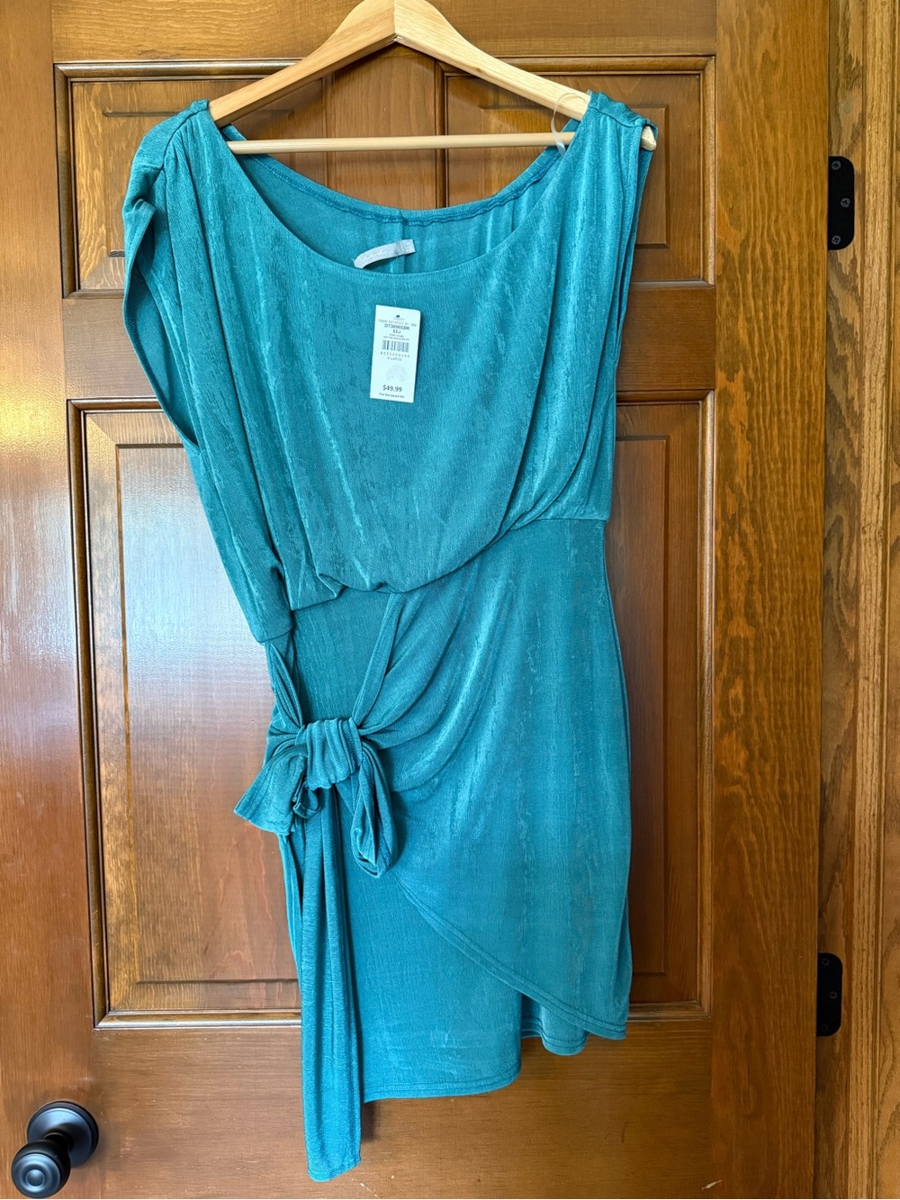 BKE Teal One-Shoulder Knot-Detail Mini Dress